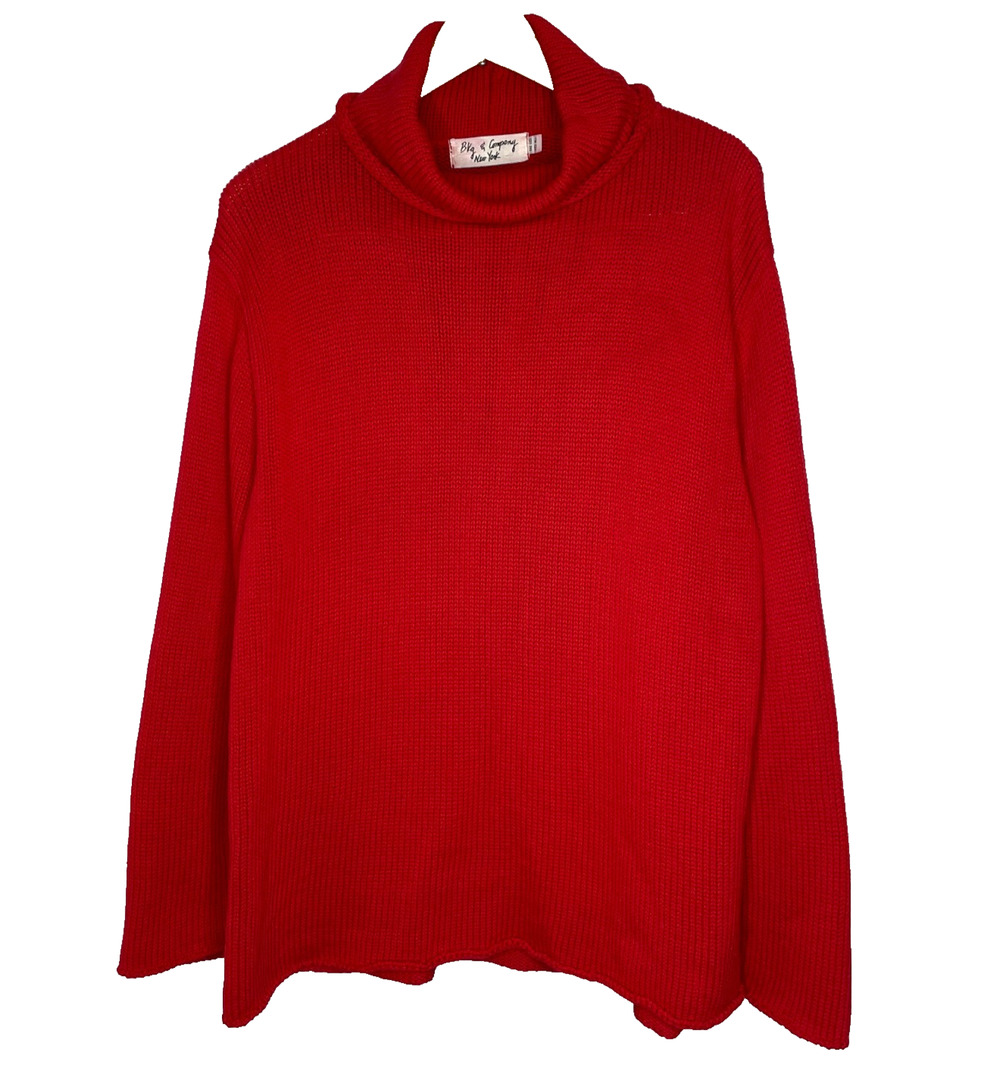 Women's Large BKG & Company 100% Cotton Red Cowl Neck Pullover Sweater
